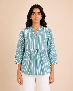 Teal Stripe Top detail 1