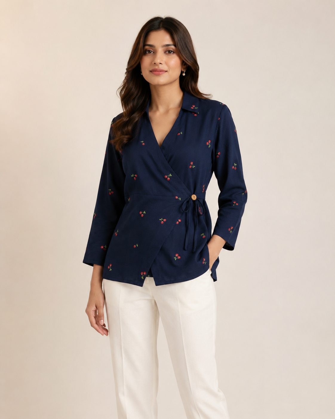 Cherry Faux Wrap Top