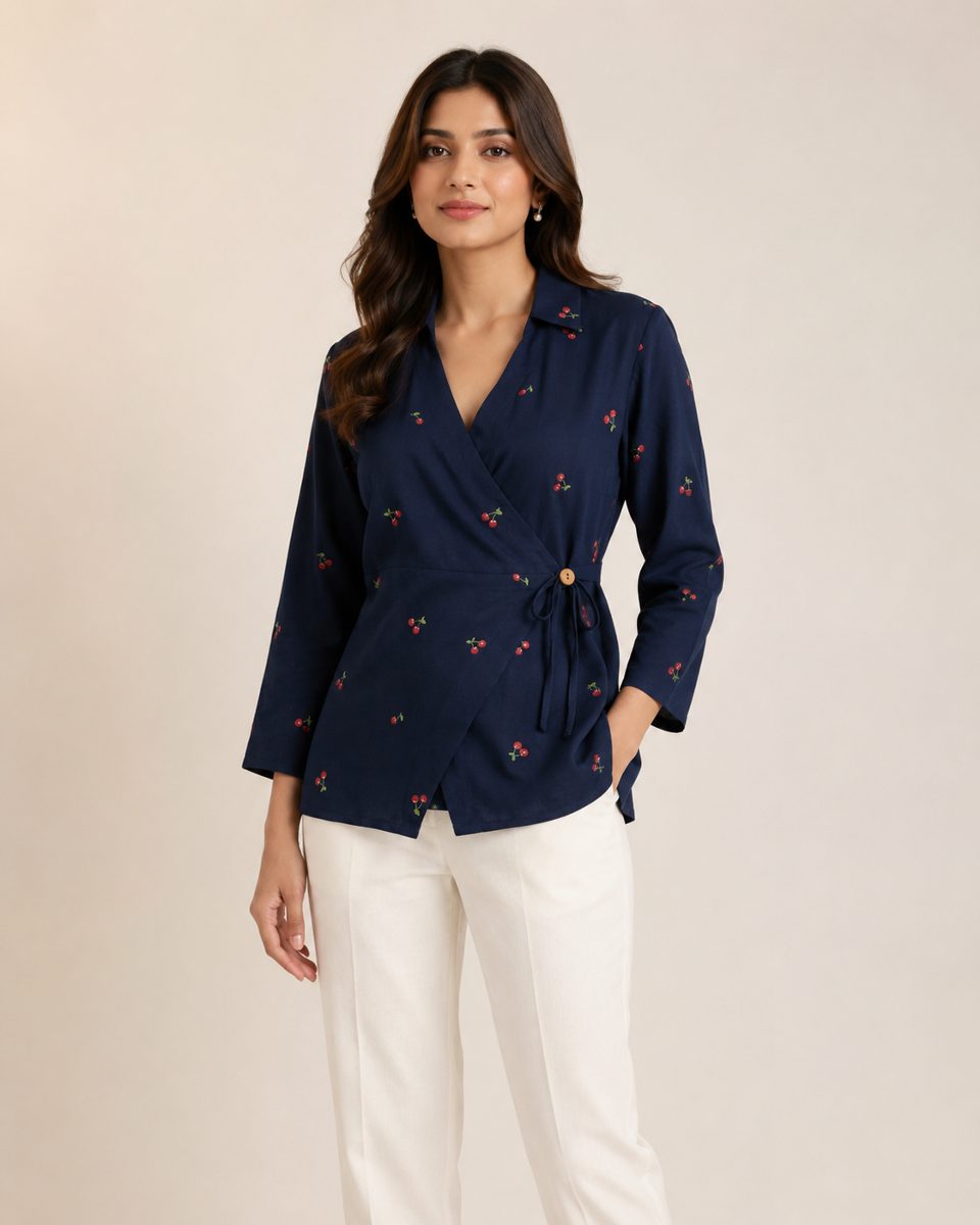 Cherry Faux Wrap Top