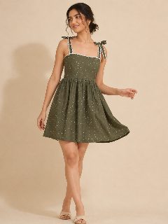 Olive Polka Dress detail 2