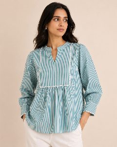 Teal Stripe Top detail 2