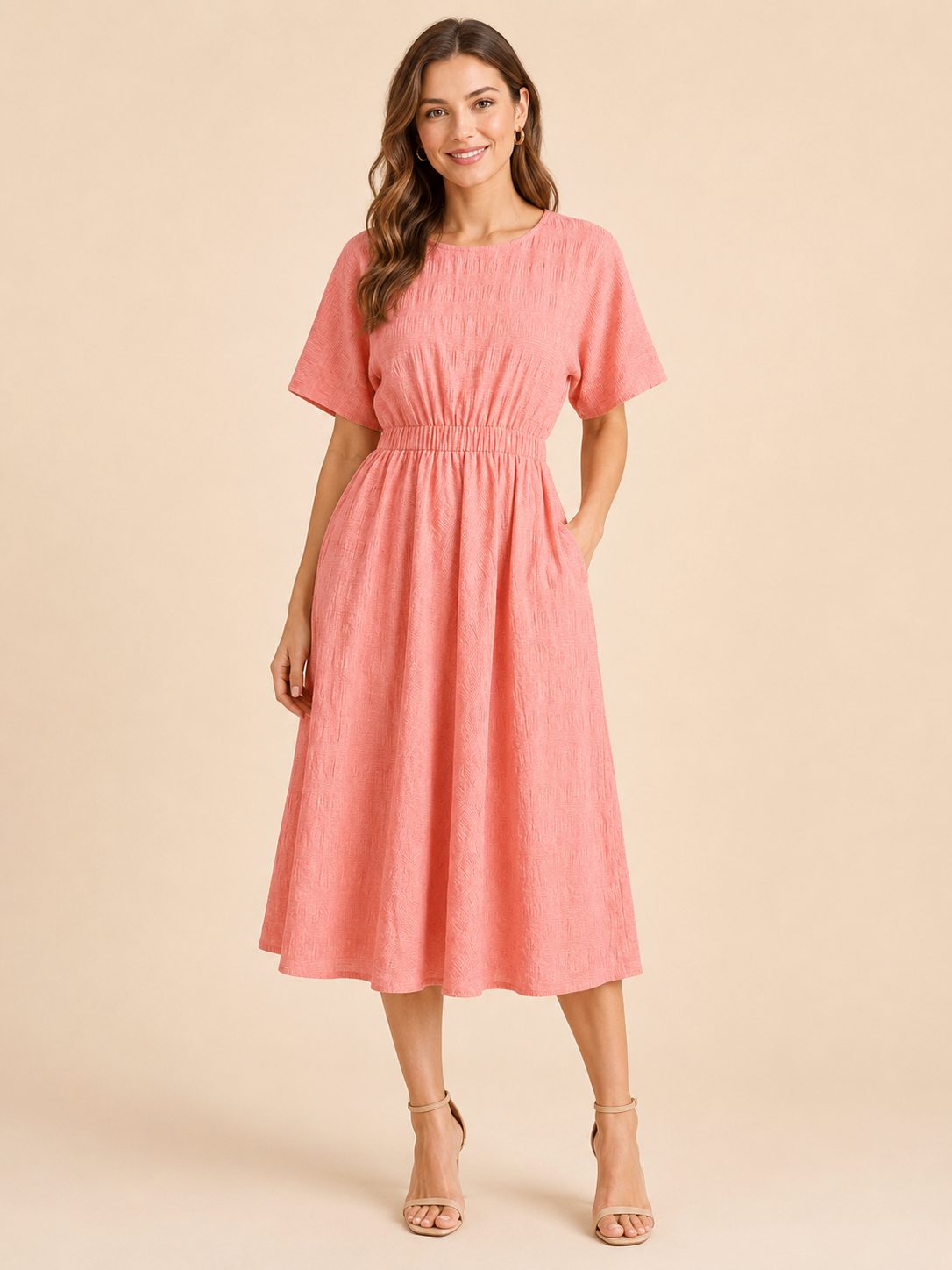 Peach Check Dress