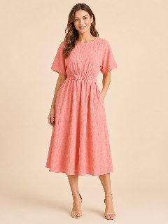 Peach Check Dress detail 1