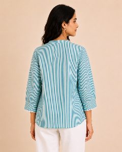 Teal Stripe Top detail 3