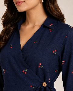 Cherry Faux Wrap Top detail 2
